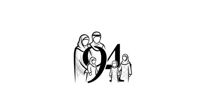 Family illustration with the number 94, representing family values and togetherness.