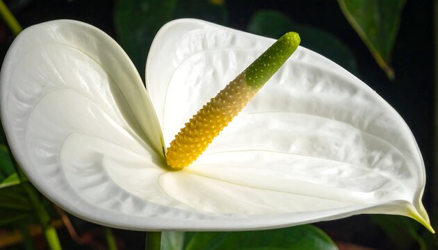 A large white flower with a yellow spadix and green leaves (1)