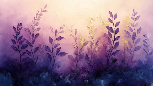 Dreamy Lavender and Sage Herbal Abstract with Golden Light Flow