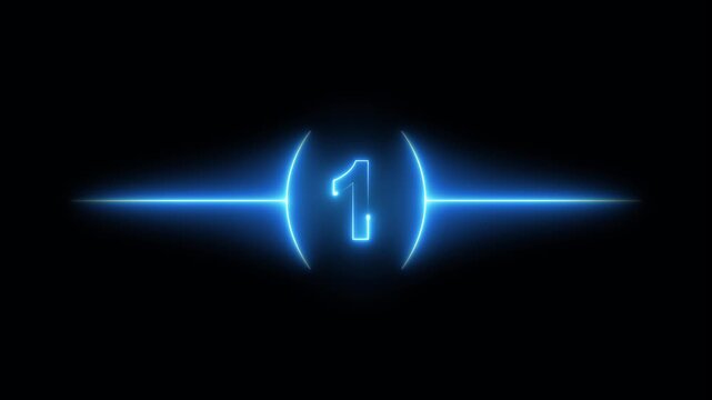 Futuristic blue neon 5 seconds countdown timer animation isolated on black background