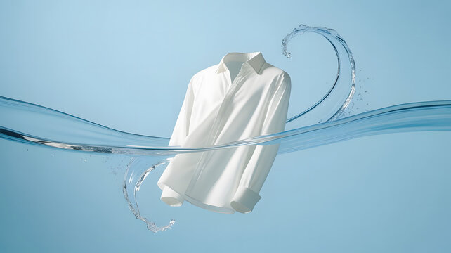  whiite shirt presented against a soft blue background, created with generative ai
