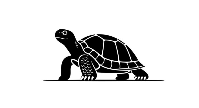 Black and white turtle illustration walking.
