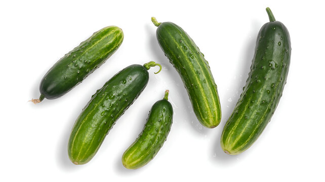 Fresh Green Cucumbers Isolated on White Background, Top View