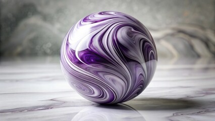 Fototapeta premium Swirling Hues of Purple and White on a Smooth Ovoid Shape Resting on a Polished Surface