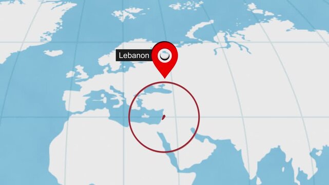 Lebanon City Location on World Map Animation Concept