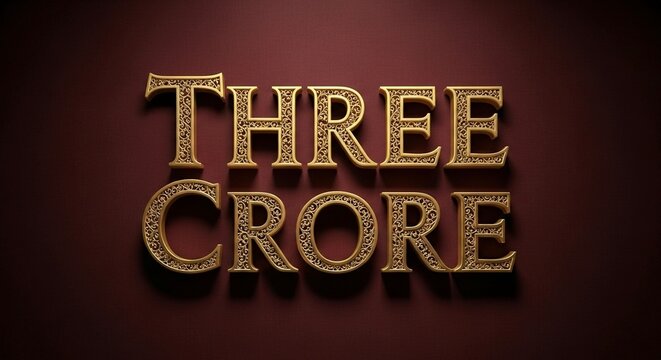 Golden text three crore on dark red background