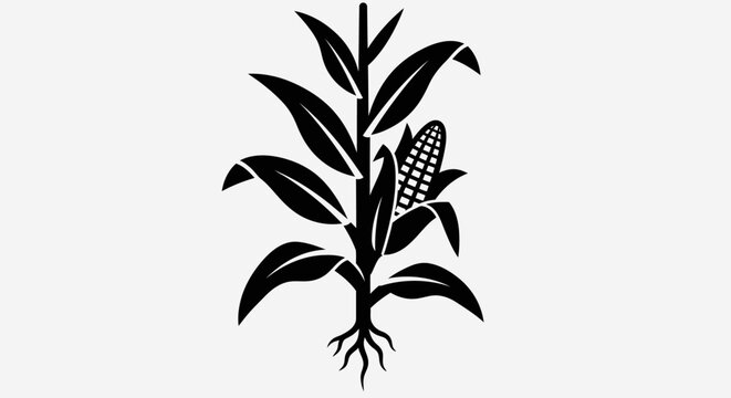 Black silhouette of corn plant.