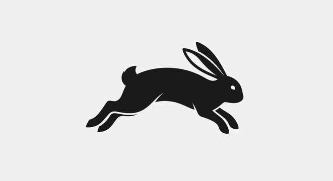 Black silhouette of a running rabbit.