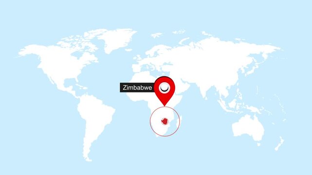 Zimbabwe Map Pin Location Animation Global World Map Concept