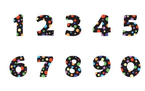 Rainbow dot illustration design for numbers 0 to 9