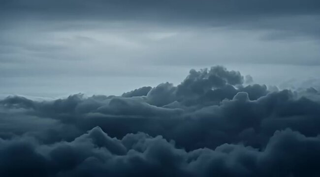 Moody storm clouds, dark dramatic sky, cinematic blue thundercloud background