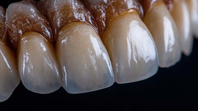 Macro Photograph of Human Front Teeth Incisors Showing Enamel Texture and Gum Line