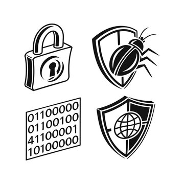 Cybersecurity, Encryption, and Global Network Protection Icon Set Vector Illustration
