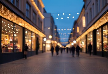 Fototapeta premium Abstract night view of city street lights and blurred people walking