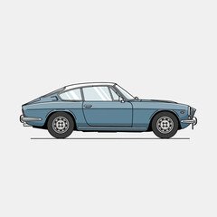 Fototapeta premium Classic Blue Sports Car Coupe Side View Illustration