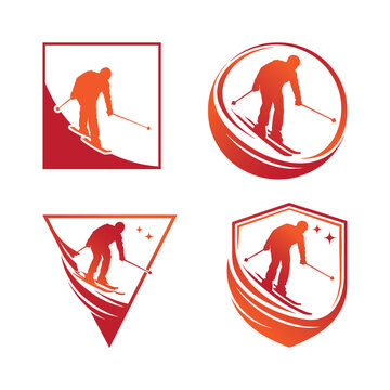 Ski man and Rounded, Squar, Triangle and Rectriangle Shape new t-shirt logo design tenplate