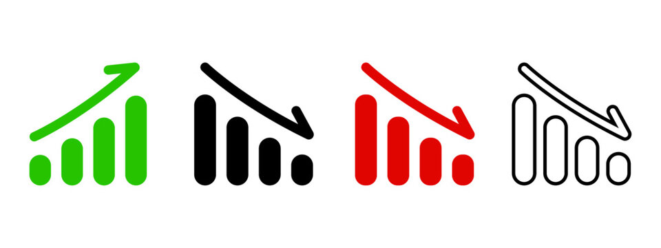 Business growth chart icons with increasing and decreasing graph analytics design