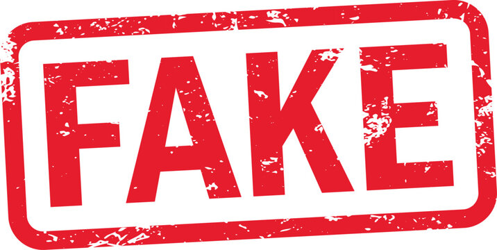 Bold red 'fake' stamp a visual declaration of falsehood and misinformation in a distressed style