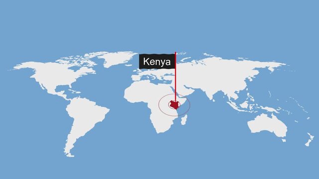 Kenya Geographic Location on Minimal World Map Animation