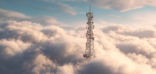 Obraz premium The Telecom Tower Rising Above a Sea of Soft Clouds at Sunrise