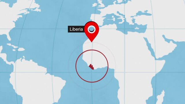 Liberia City Location on World Map Animation Concept