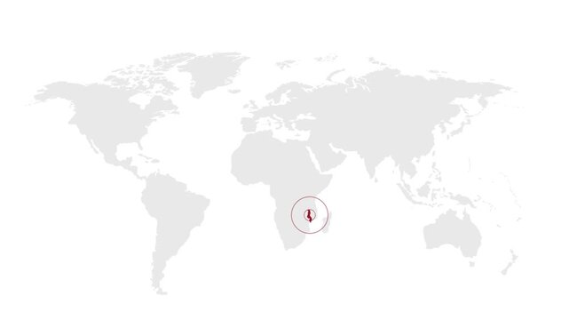 Malawi Location Highlight on Global Map with Zoom Animation