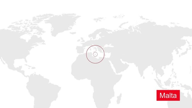 Malta Map Location Pointer Animation on World Map