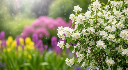 Obraz premium Vibrant garden flowers in full bloom.