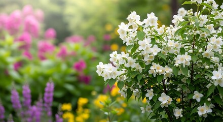 Obraz premium Vibrant garden flowers in full bloom.