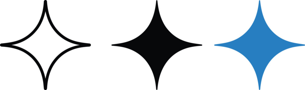 Single sparkle star icon showing four point star shape for brightness and decorative design layout