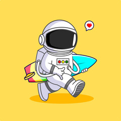 Obraz premium Cute Cartoon Astronaut Running Ready For Surfing in Summer Vector Illustration 