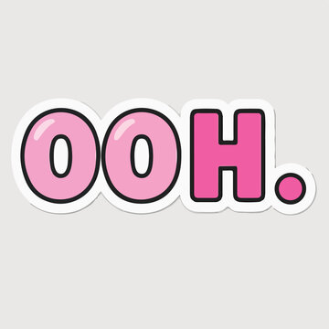 Cute pink 'OOH.' bubble text sticker with a glossy finish conveys surprise or mild reaction, perfect for adding playful interjections to designs.