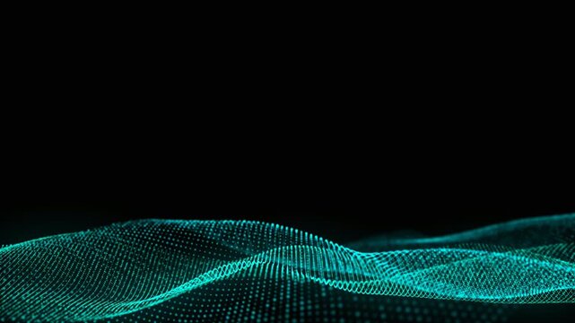 Particle wave abstract background with shining stars, dust bokeh, and glitter awards. Futuristic cyan dots glittering on a black background for the intro video