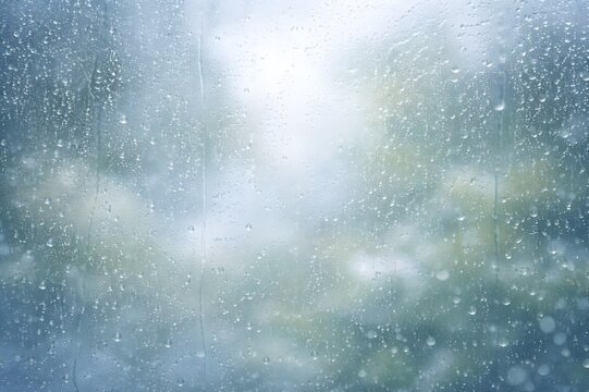 Raindrops on glass background with soft blur and copy space