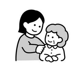 Obraz premium 女性介護士が高齢女性を介護するイラスト