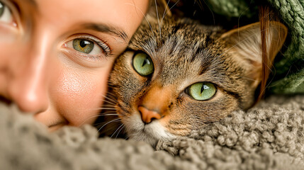 portrait of a young woman with a cat