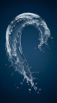 Water splashes in elegant arc on dark background. Droplets create motion and energy. Concept of design, creativity, beverage industry, advertising