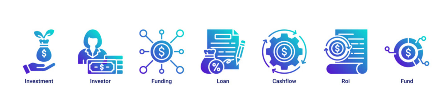 Investment Plan web banner icon vector illustration with icons of Investment,Investor,Funding,Loan,Cashflow,Roi and Fund