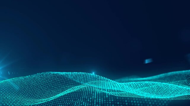 Abstract colorful cyan motion animated geometric technology wave background with light flickering