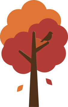 Autumn tree with a small bird perched on a branch, illustrating seasonal changes and nature's beauty