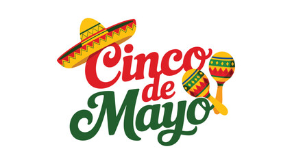 Cinco de mayo colorful typography with sombrero and maracas festive mexican celebration design symbolizing culture tradition music and holiday spirit © Zavivec