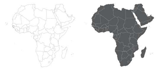 Detailed vector map of the African continent showing country borders in both outline and filled versions vector illustration  © haroon