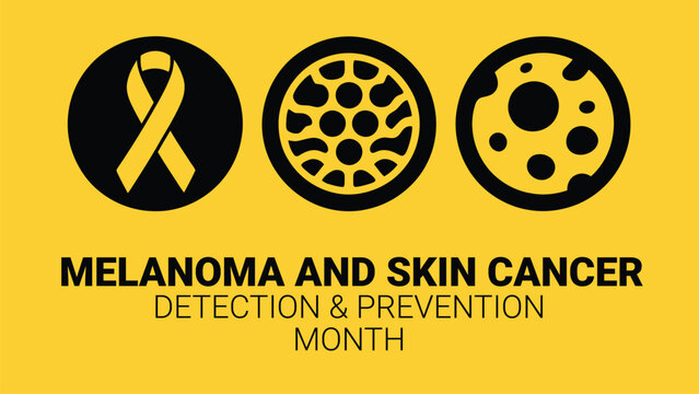 Melanoma and skin cancer detection and prevention month concept with medical icons ribbon cells and lesions highlighting dermatology awareness and early diagnosis