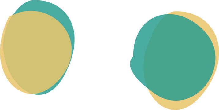 Hand-drawn abstract minimalist organic shapes with turquoise and yellow overlapping transparent circles on white background illustration