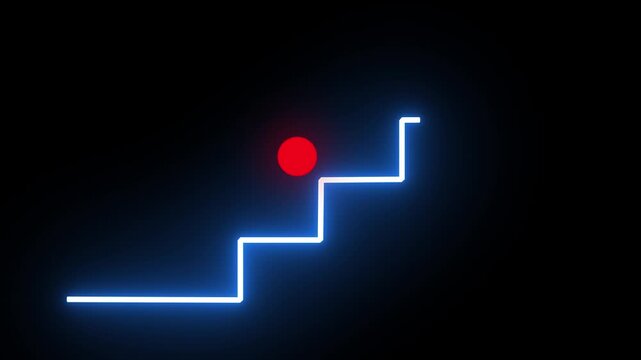 Successful growth trend line graph going Up. Abstract neon line business graph with black background.