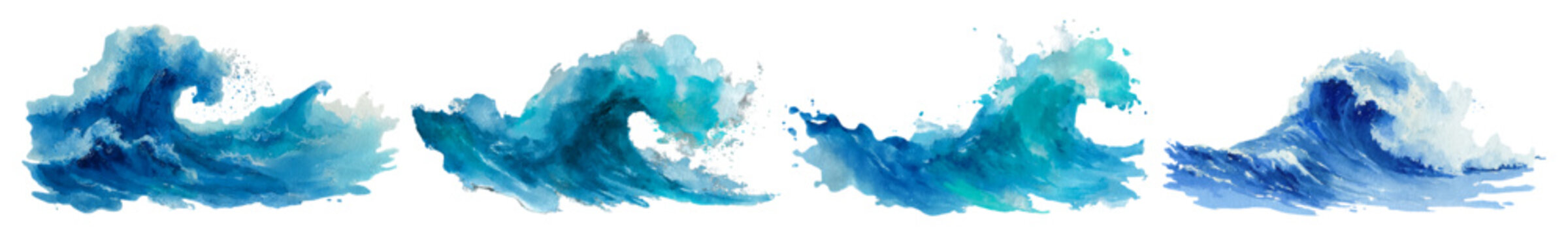 Sea wave collection with watercolor textures. Abstract blue water backgrounds featuring ocean patterns, summer beach elements, and flowing wave lines for modern design projects.