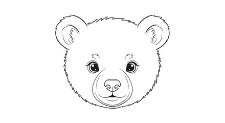 Cute cartoon bear cub head black white outline drawing © yeandita