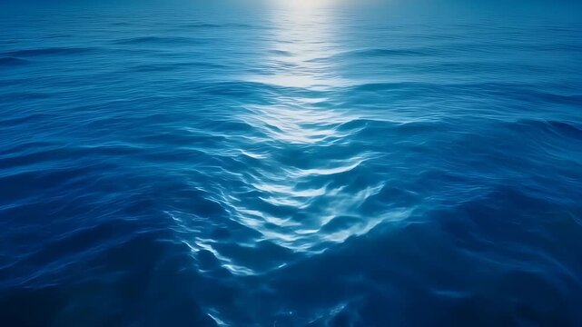 The sun's reflection dances on the gentle waves of the vast blue ocean.