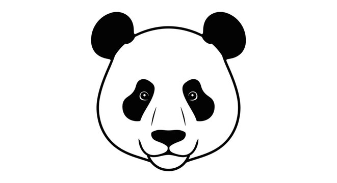 Black and white cartoon panda face illustration icon