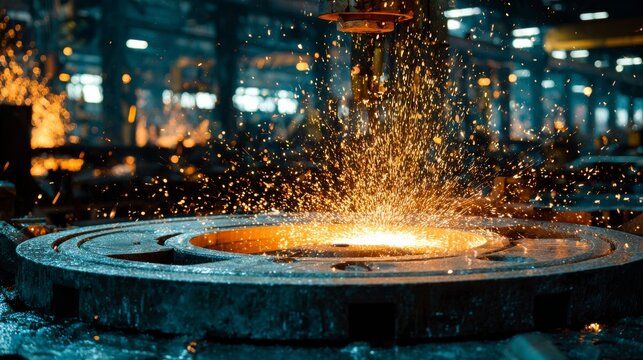 Electric wheel grinding steel in factory, industrial process scene 